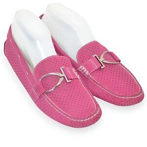 Anne Klein AK Perforated Pink Mauve Fuchsia Soft Leather Driving Loafers Shoes 9
